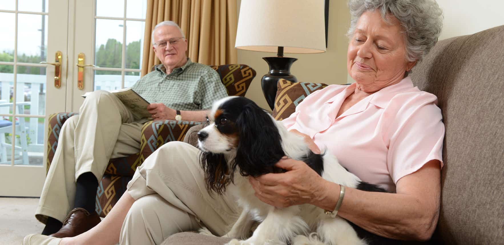 A senior sitting with a dog